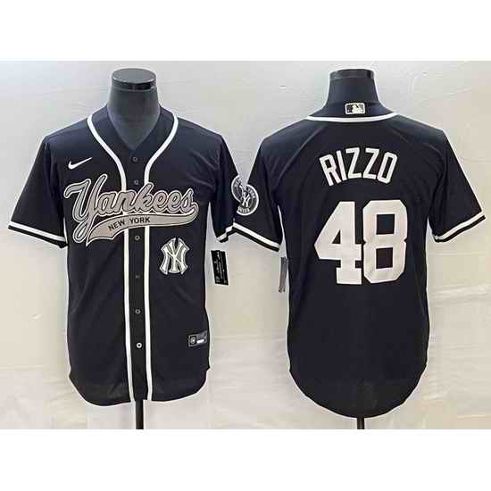 Men New York Yankees 48 Anthony Rizzo Black With Patch Cool Base Stitched Baseball Jersey